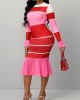 Peach Red Long Sleeve Top and Bodycon Skirt