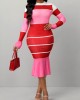 Peach Red Long Sleeve Top and Bodycon Skirt