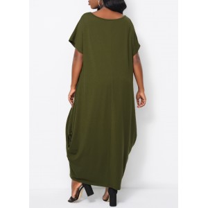 Round Neck Short Sleeve Green Maxi Dress