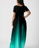 Side Pocket Short Sleeve Mint Green Gradient Maxi Dress