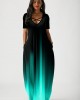 Side Pocket Short Sleeve Mint Green Gradient Maxi Dress