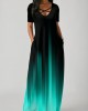 Side Pocket Short Sleeve Mint Green Gradient Maxi Dress