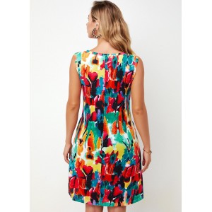 Printed Round Neck A Line Dress