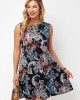 Printed Round Neck A Line Dress