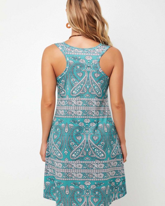 Printed Round Neck A Line Dress