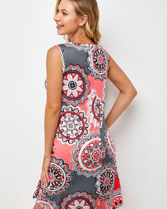 Printed Round Neck A Line Dress