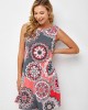 Printed Round Neck A Line Dress