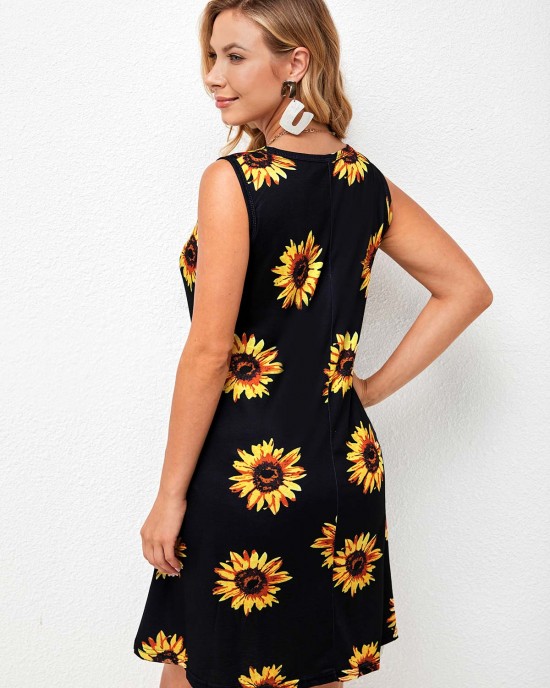 Printed Round Neck A Line Dress