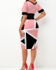 Tie Front Geometric Print Pink Short Sleeve Dress