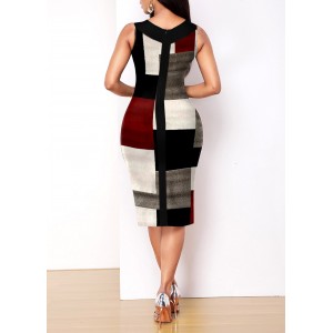 V Neck Geometric Print Sleeveless Dress