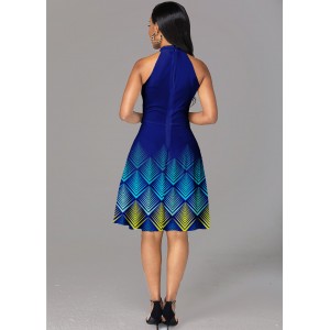 Geometric Print Bib Neck Sleeveless Dress