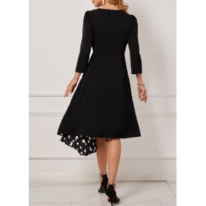 Black Polka Dot Asymmetric Hem Dress