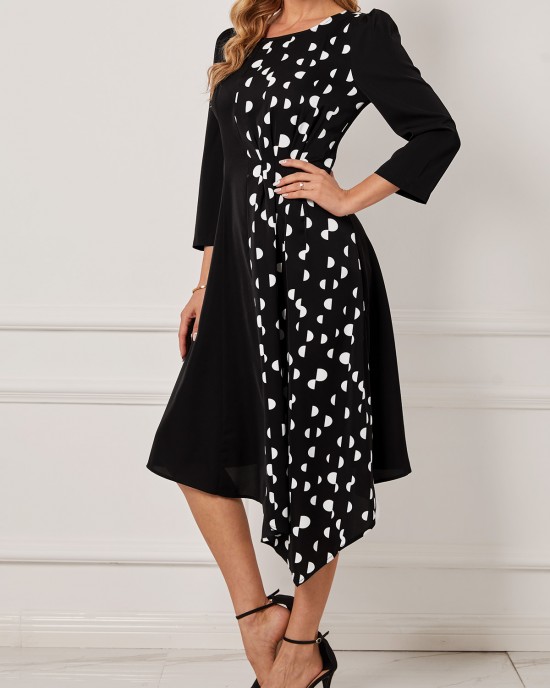 Black Polka Dot Asymmetric Hem Dress