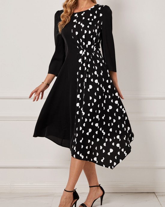 Black Polka Dot Asymmetric Hem Dress