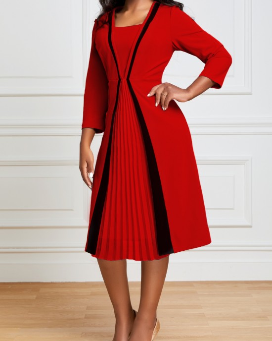 Square Neck Three Quarter Length Sleeve Dress