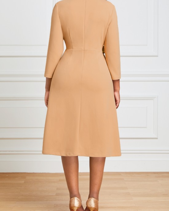 Square Neck Three Quarter Length Sleeve Dress