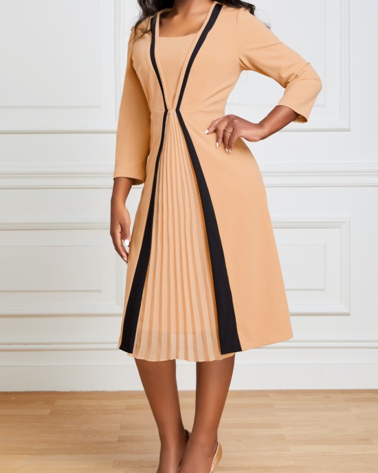 Square Neck Three Quarter Length Sleeve Dress