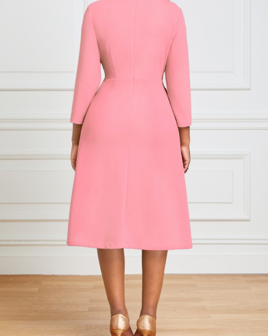 Square Neck Three Quarter Length Sleeve Dress