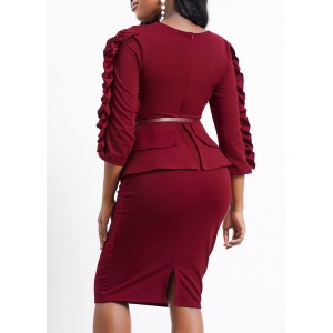 Red Stringy Selvedge Belted Wine Dress