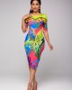 Half Sleeve Tribal Print Round Neck Dress