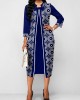 Tribal Print Fake 2in1 Navy Dress