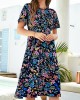 Floral Print Navy Blue Open Back Dress