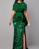 Floral Print Hot Stamping Green Maxi Dress