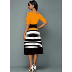 Contrast Striped Round Neck A Line Dress