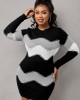 Mock Neck Long Sleeve Chevron Pattern Sweater Dress