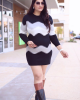 Mock Neck Long Sleeve Chevron Pattern Sweater Dress