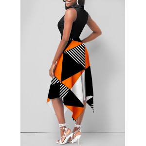 Color Block Geometric Print Asymmetric Hem Dress