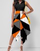 Color Block Geometric Print Asymmetric Hem Dress