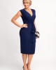 Cap Sleeve V Neck Navy Blue Dress