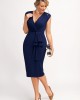 Cap Sleeve V Neck Navy Blue Dress