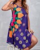 Floral Print Spaghetti Strap Purple Dress