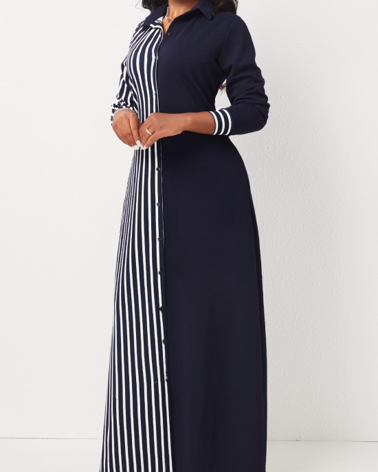 Striped Pocket H Shape Maxi Dress