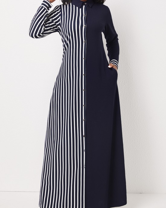 Striped Pocket H Shape Maxi Dress