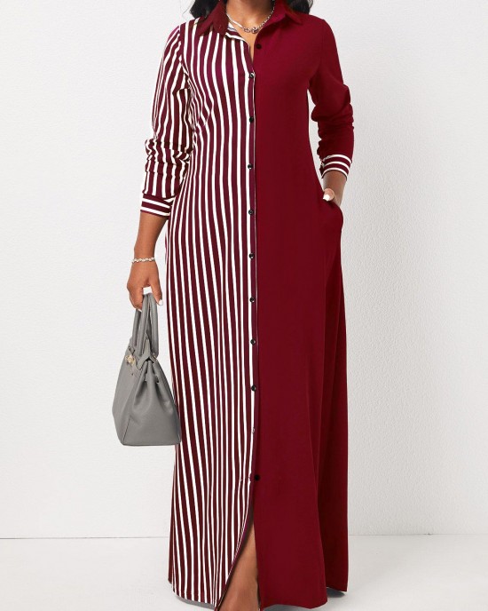 Striped Pocket H Shape Maxi Dress