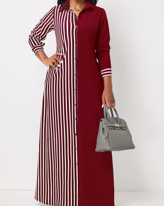 Striped Pocket H Shape Maxi Dress