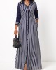 Striped Pocket H Shape Maxi Dress