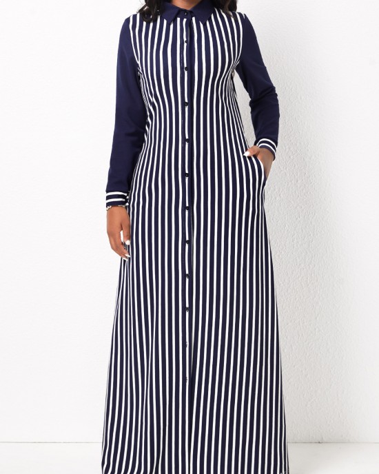 Striped Pocket H Shape Maxi Dress