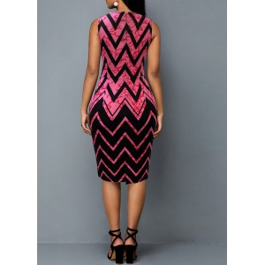 Rose Pink Geometric Print Double Straps Dress