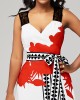 White Floral Print Side Slit Belted Dress