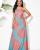 Blue Tribal Print Spaghetti Strap Dress