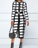 Zipper Closure Plaid Long Sleeve Black Dress