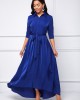 Button Up Turndown Collar Belted High Low Dress