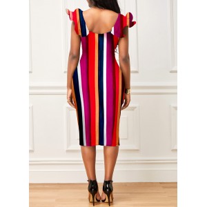 Tie Front Stripe Print Multi Color Dress