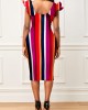 Tie Front Stripe Print Multi Color Dress