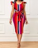 Tie Front Stripe Print Multi Color Dress