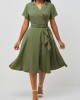 Notch Collar Short Sleeve Army Green Dress